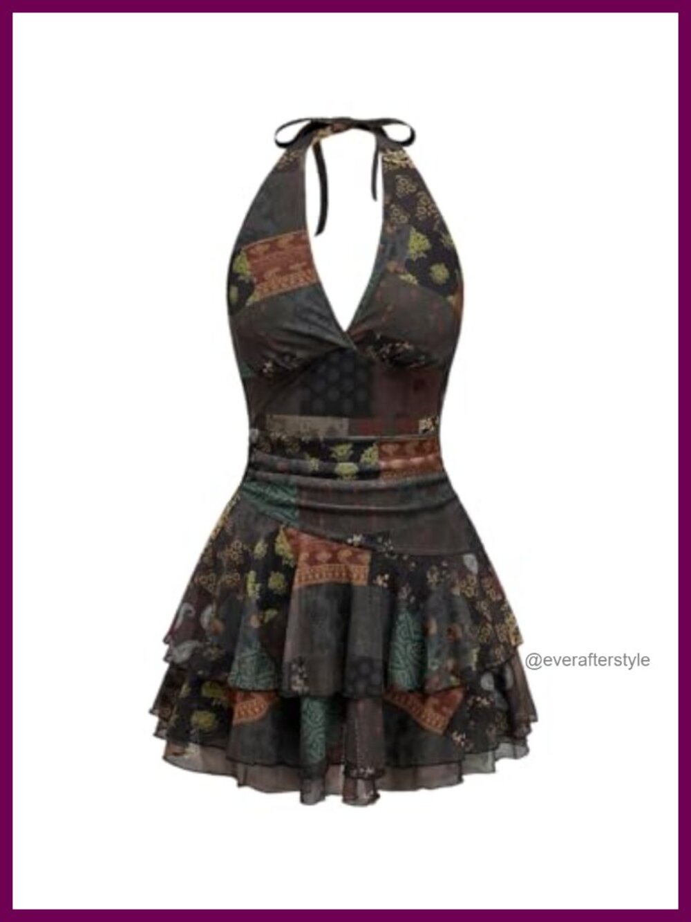 Women's Halter Mini Dress Backless Ruffle Tiered Sleeveless Summer